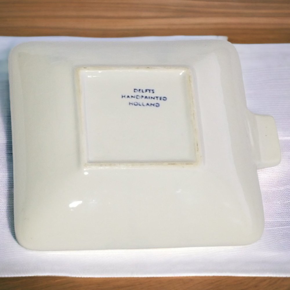 Delft Blue Square Ashtray Vintage Collectible Hand Painted Windmill Trinket Dish - Picture 3 of 5